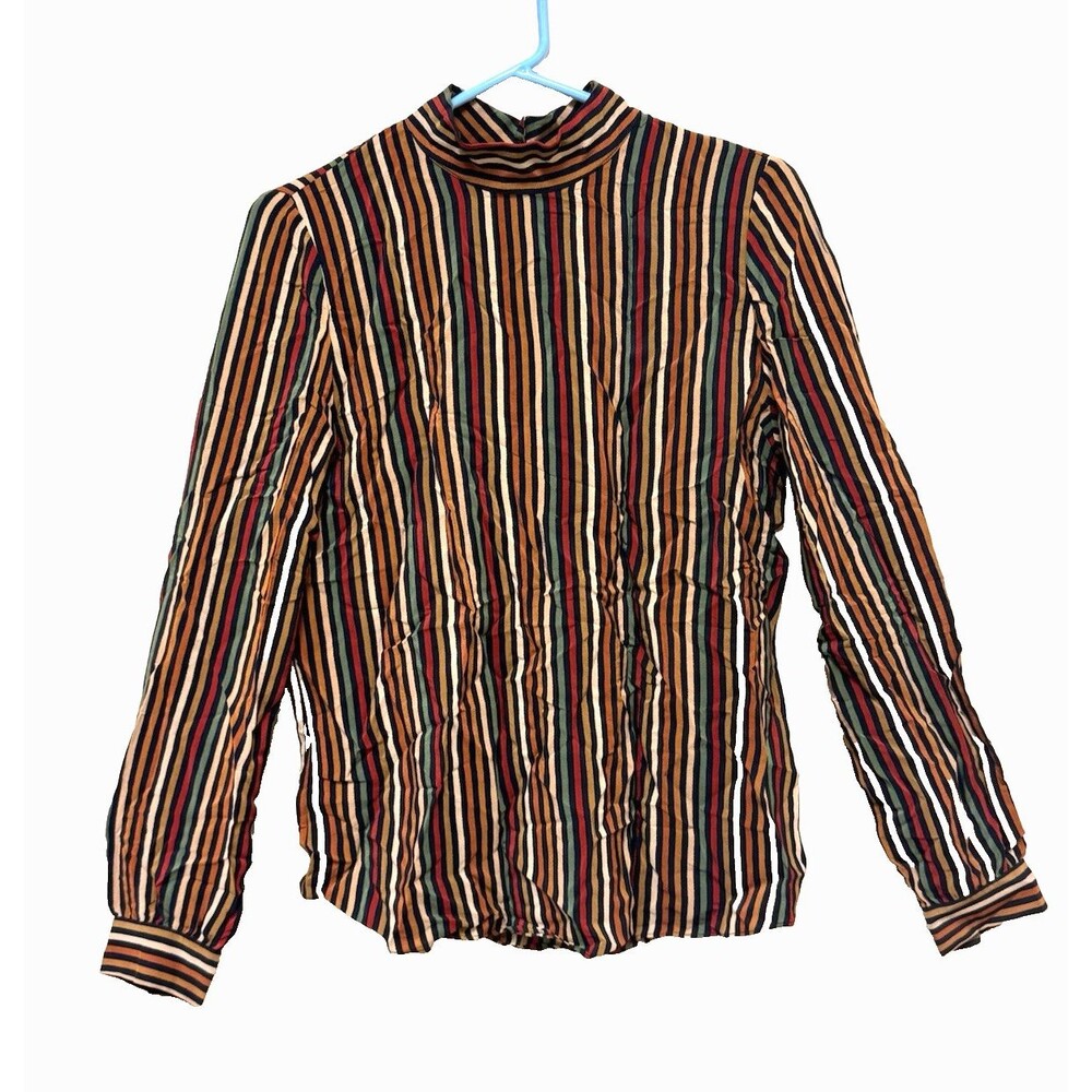 Vanessa Bruno Striped 100% Silk Top Brown Red Fall Luxury Effortless SZ 36 US 4